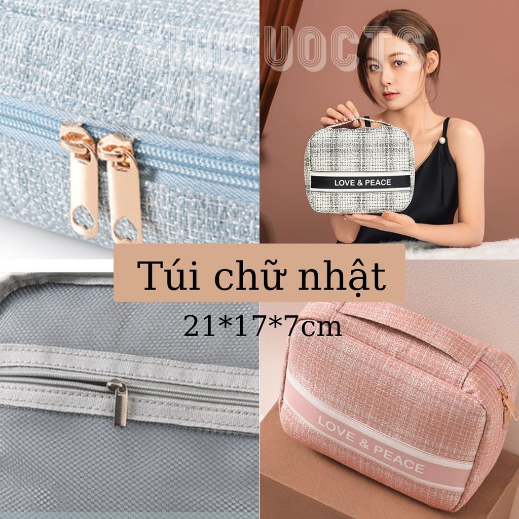 [Mẫu mới 2021] Túi đựng mỹ phẩm du lịch Bóp Ví đựng mỹ phẩm đồ trang điểm Love & Peace TMP15