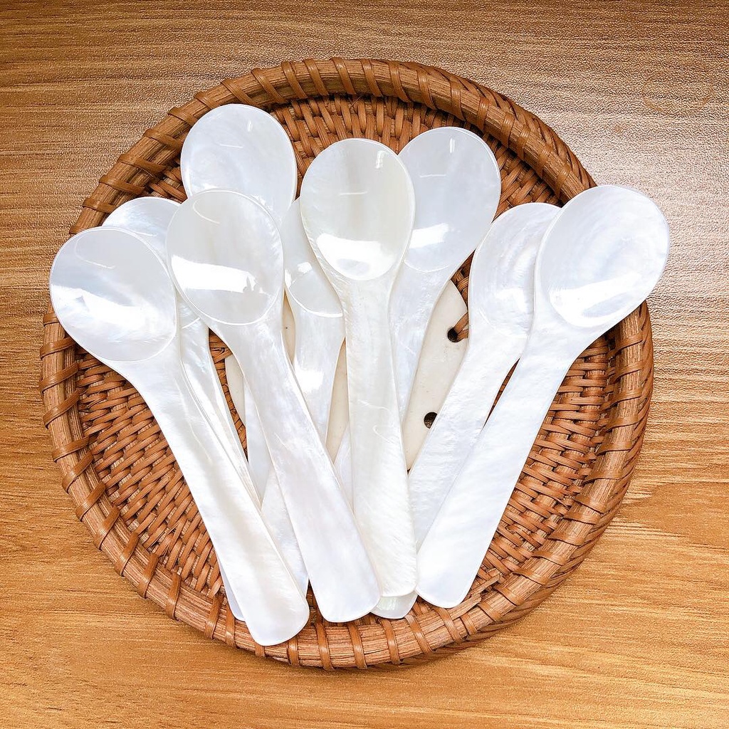 Thìa ăn trứng cá muối làm từ vỏ ngọc trai tự nhiên, thìa gia vị, thìa ăn sữa chua cao cấp, 5c