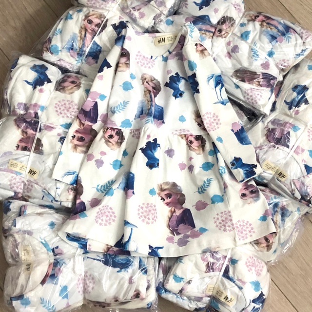 Váy cotton dài tay Elsa tím HM 1-10Y (có ảnh thật)