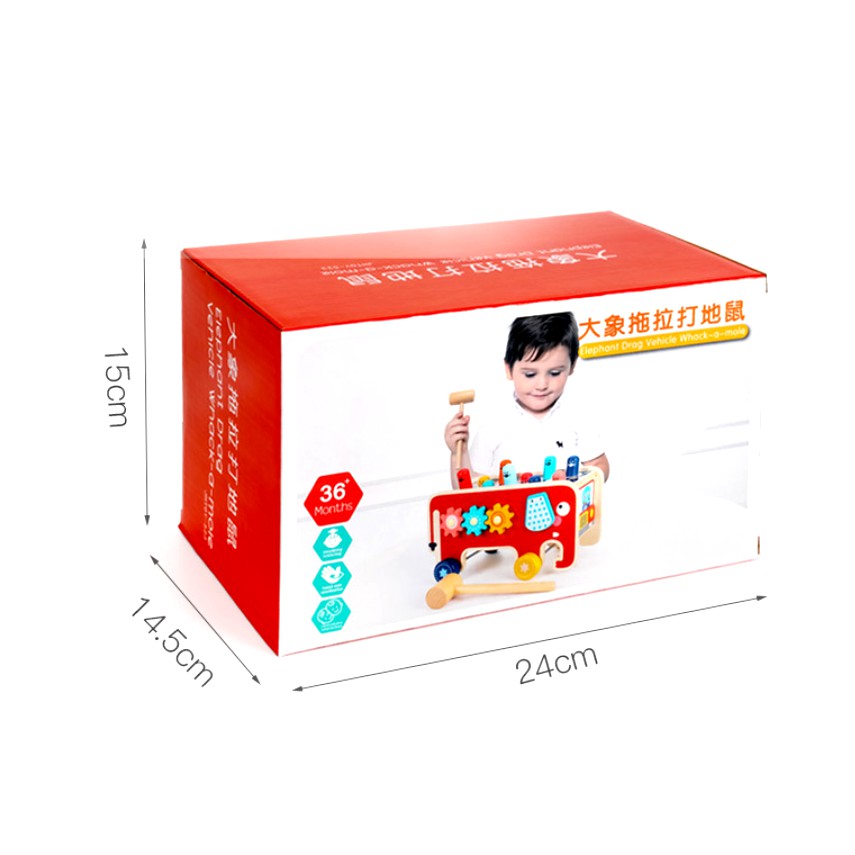 Đồ Chơi Xe Bus Hình Con Voi Kết Hợp Đập Chuột Kèm Bánh Răng Xoay 3 in 1 - Đồ Chơi Gỗ Thông Minh Montessori