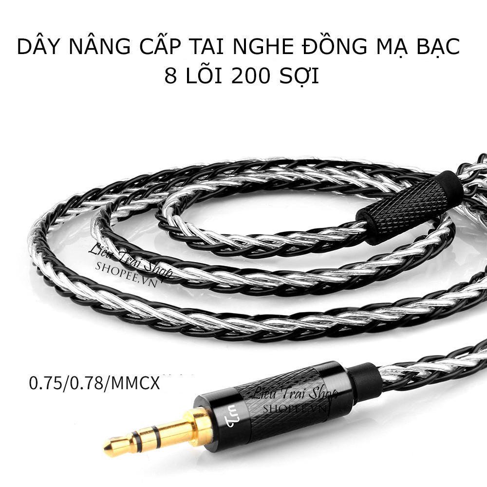 Dây tai nghe 2.5mm balance mmcx 0.75 0.78 đồng mạ bạc 8 lõi 200 sợi.