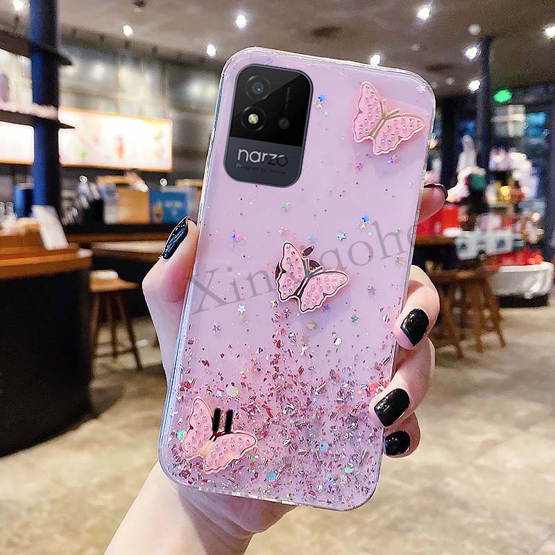 Ốp Điện Thoại Silicone Mềm Trong Suốt Chống Sốc In Hình Bướm Lấp Lánh Cho Realme Narzo 50i