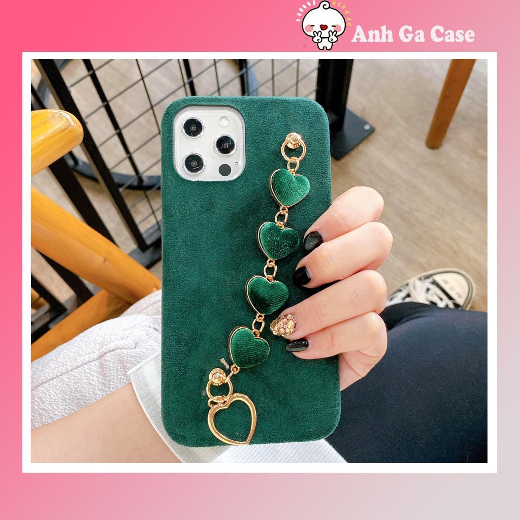 Ốp lưng iphone DẠ XANH RÊU KÈM XÍCH TIM 6s plus/6/7/7plus/8/8plus/x/xs/xs max/11/11 pro/11 promax,Anh Ga Case