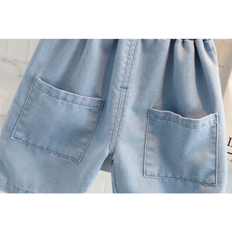 Set Đồ 2 Món Gồm Áo polo Và Quần Short denim In Hình Khủng Long Hoạt Hình Dành Cho Bé Trai 0-5 Tuổi