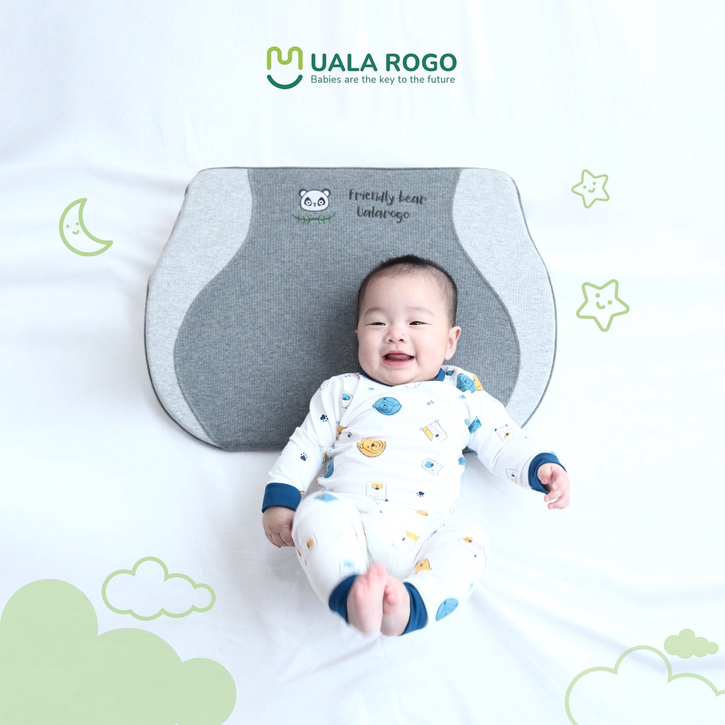 Gối chống trào ngược sơ sinh Uala rogo memory foam vỏ sợi tre Bamboo kháng khuẩn đàn hồi bảo vệ xương cổ và đầu 8895