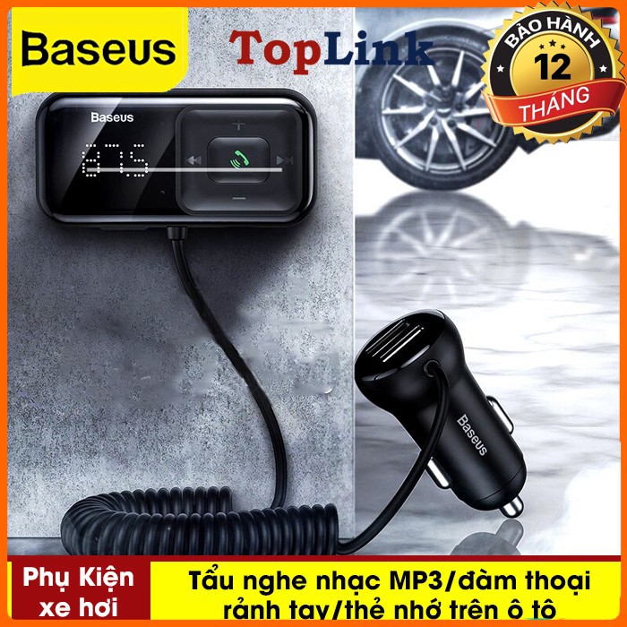 Tẩu Sạc Mini Nghe Nhạc, Đàm Thoại Rảnh Tay Trên Xe Hơi Baseus Wireless MP3 Car Charger T Typed S-16 - 2 Cổng USB 3.1A