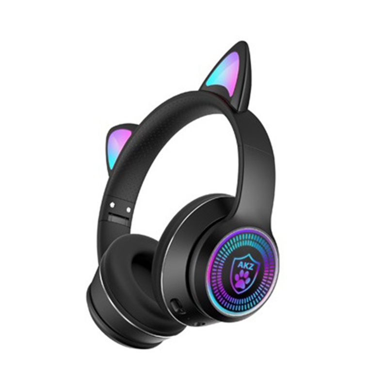Tai Nghe Chụp Tai Không Dây Có Đèn LED Hình Tai Mèo Thoáng Khí Hỗ Trợ Chơi Game Thể Thao RGB