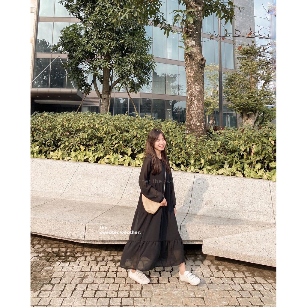 VÁY BABYDOLL VOAN XẾP TẦNG TAY CHUN 2 LỚP - ĐẦM TRẮNG ĐEN DÀI CÔNG CHÚA | BigBuy360 - bigbuy360.vn