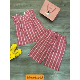 Đồ bộ nữ,đồ ngủ mặc nhà lửng vải kate thái họa tiết sọc caro dễ thương.