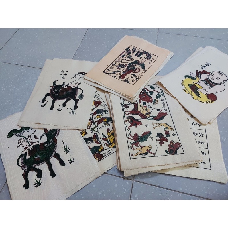 Tranh đông hồ bồi trên mành tre