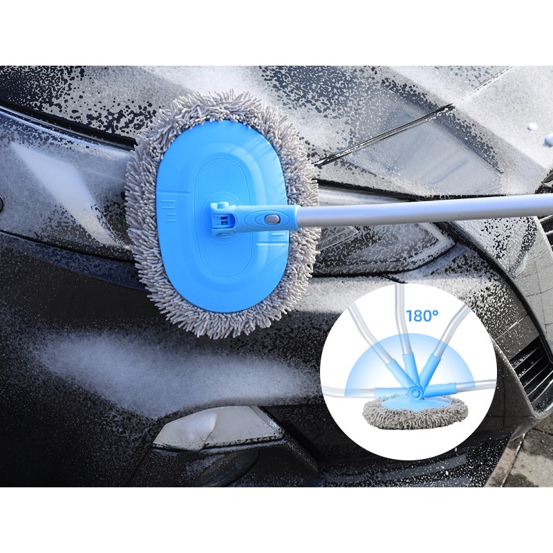 Chổi Rửa Xe Ô Tô Cán Nhôm Xoay 180 Độ - Cán Có Thể Điều Chỉnh - Đầu Chổi Có Thể Thay Thế