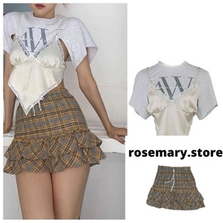 Set áo thun kèm áo hai dây và váy sọc Rose Blackpink