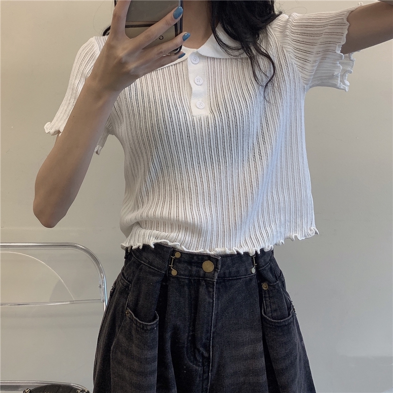 Áo Thun Polo Ngắn Tay Xinh Xắn Theo Phong Cách Retro Hàn Quốc Dành Cho Nữ | BigBuy360 - bigbuy360.vn