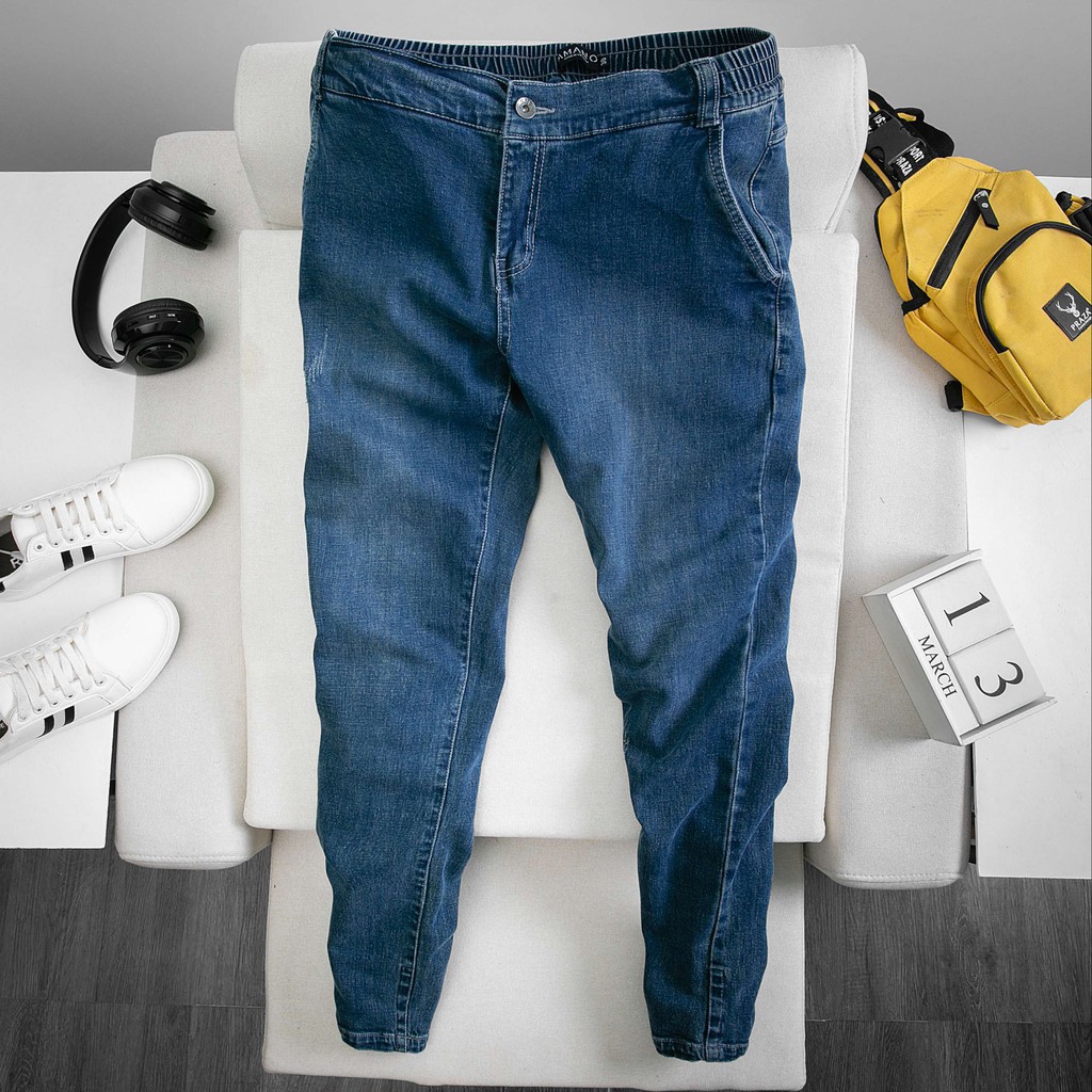 Quần JEAN cạp nửa chun kết hợp cùng khuy form slim QJ552