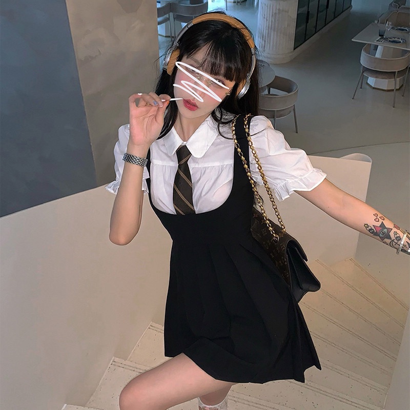 Bộ Áo Sơ Mi Ngắn Tay + Đầm Sát Nách Thời Trang Mùa Hè Dễ Phối Đồ Cho Nữ