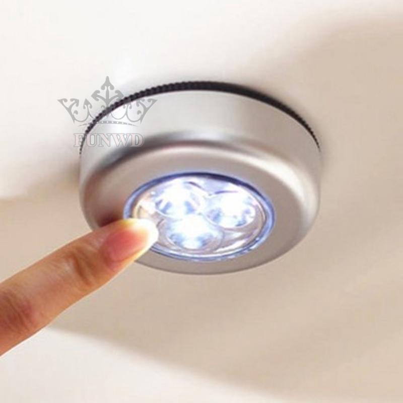 Light Push Tap Car Wall Silver 5W Stick On Home Bedroom Lamp Wireless Self-stick Closet Tent 3LED Under Cabinet