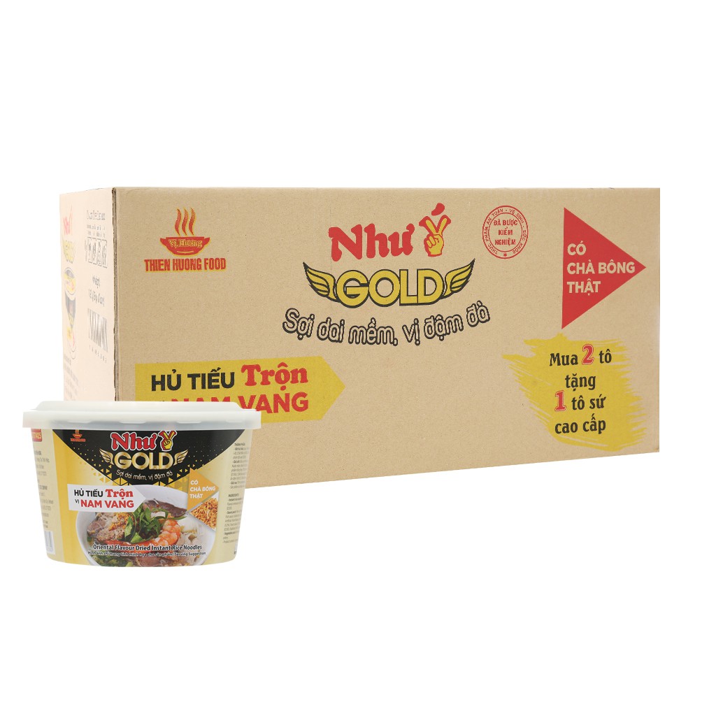 (Có chà bông thật)Thùng 12 tô hủ tiếu trộn Như Ý Gold vị Nam Vang 75g