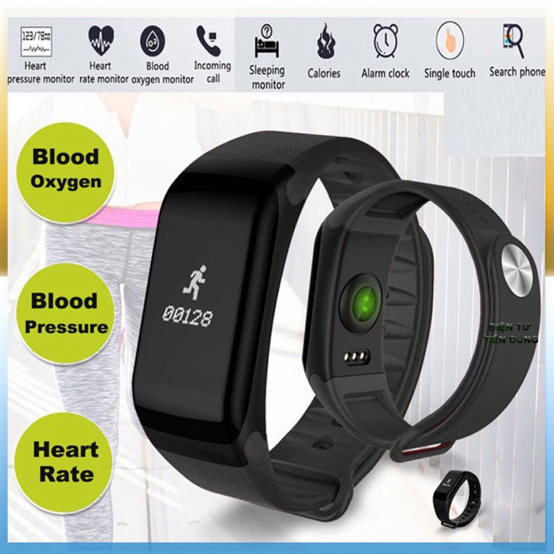Vòng đeo tay thông mình F1 chống nước theo dõi sức khỏe hỗ trợ các chức năng thể thao, màn hình cảm ứng có màu