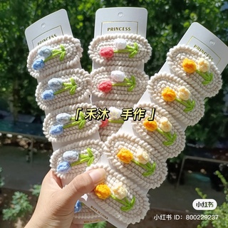 Combo kẹp tóc handmade hình hoa tulip, kẹp tóc len chillmeow handmade