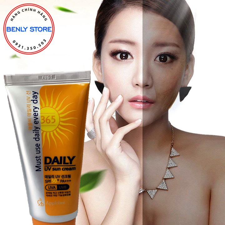 Kem Chống Nắng DAILY UV Sun Cream SPF50+PA+++ Kcn vật lý kiềm dầu dành cho da dầu, da nhạy cảm, nâng Tone, không bết