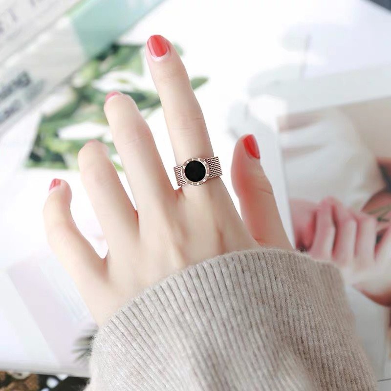 Nhẫn thép titan màu vàng hồng chống nước / chống phai / chống rỉ phong cách Hàn Quốc