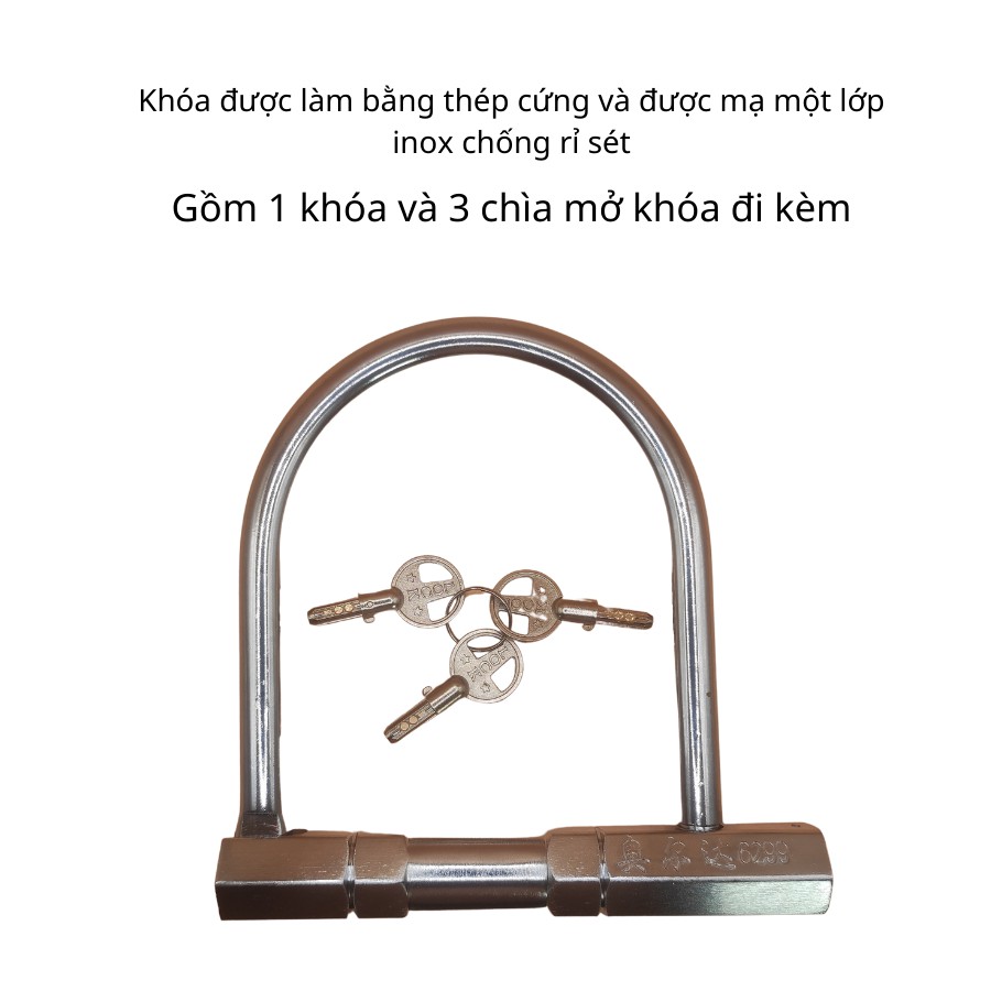 Khóa chữ U chống trộm xe máy . Khóa chống cắt mạ inox AOERDA