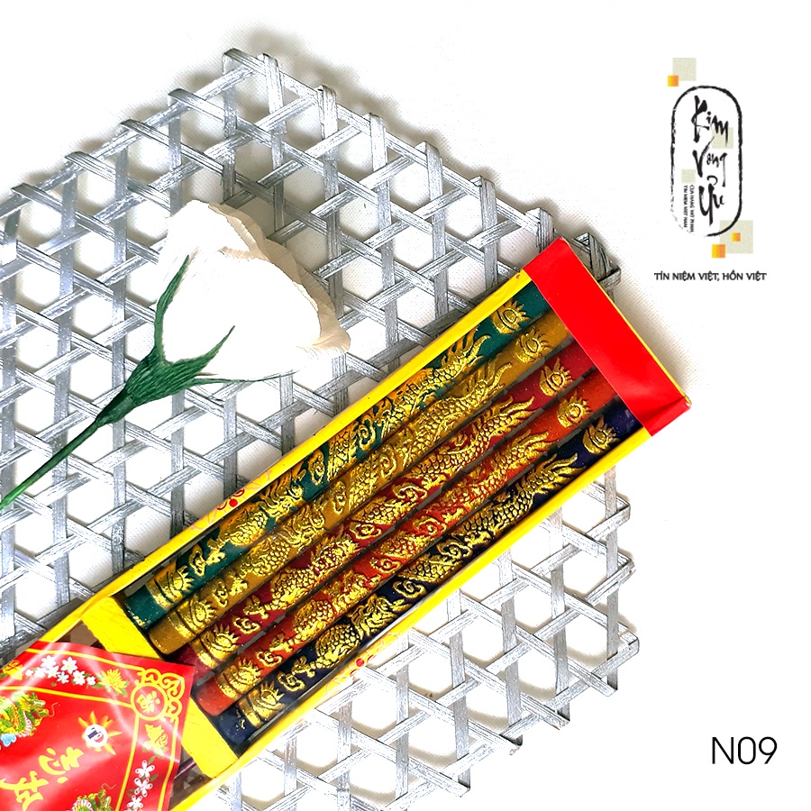 Nhang Ngũ Sắc chạm Rồng Vàng - 5 cây - 3 tấc N09  Kim Vong Ưu