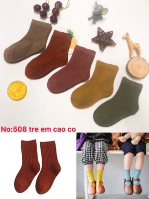 Sét 5 đôi tất gân phong cách hàn cổ cao cho bé