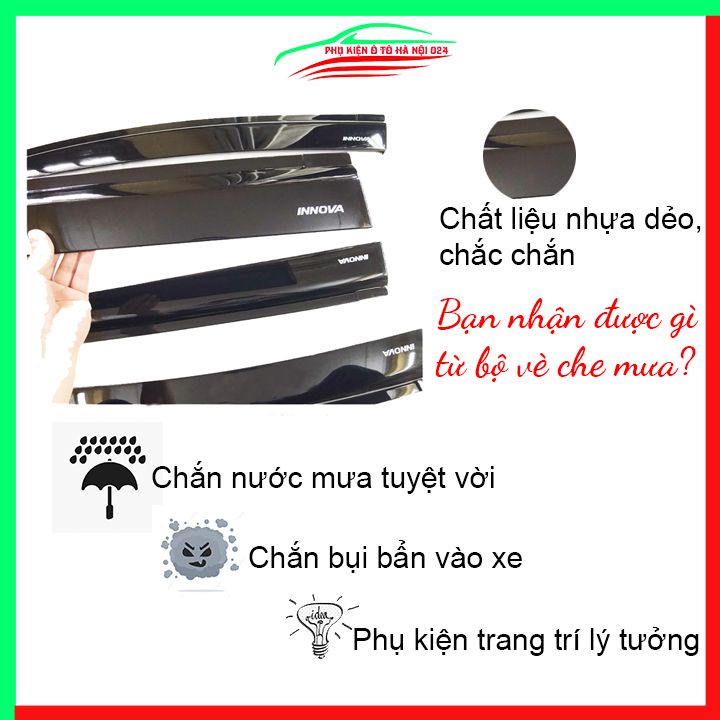 Vè che mưa cho xe ô tô Innova 2016-2020 vè đen bảo vệ trang trí xe