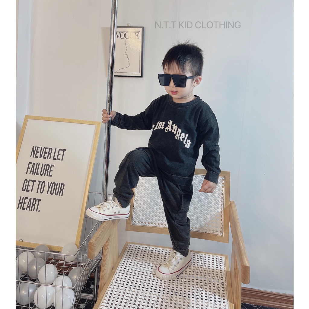 Quần áo thu đông bé trai, set bộ quần áo jean wash dày dặn, mềm mại túi hộp cho bé