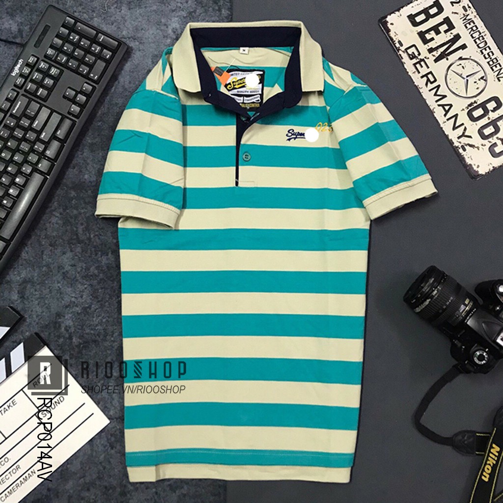 Áo thun nam trung niên có cổ lẻ sọc ngang cao cấp SUPER cực đẹp RCP014AV - áo polo nam rộng Riooshop | BigBuy360 - bigbuy360.vn