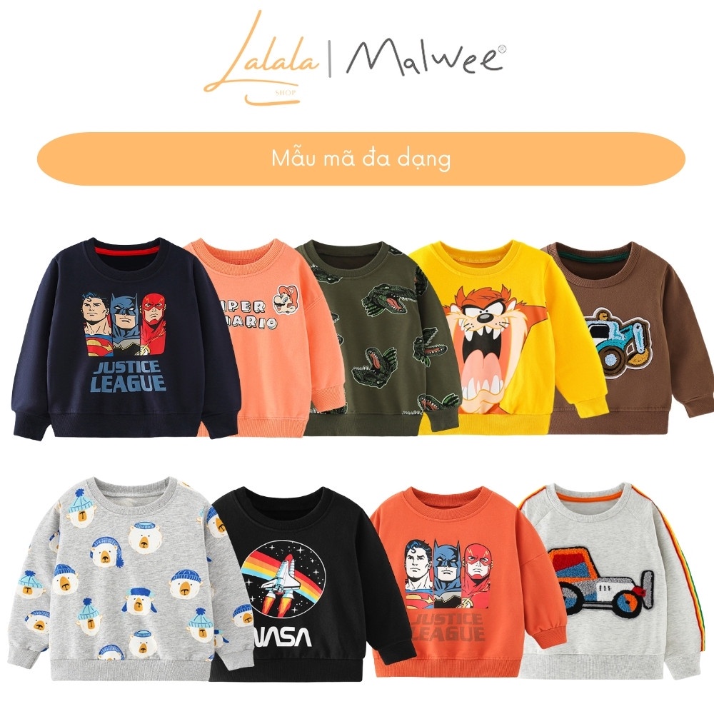 Áo nỉ cho bé trai, áo ấm cho bé trai MALWEE mềm mại, họa tiết ô tô, Marvel mạnh mẽ