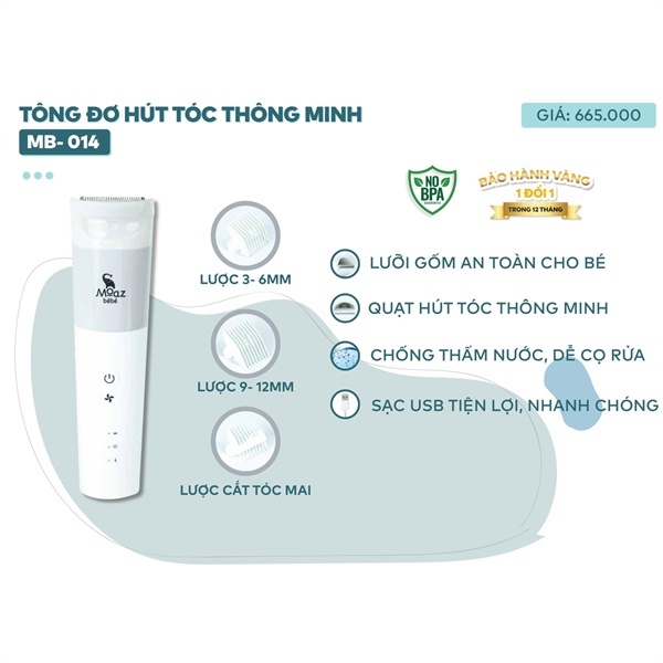 Tông Đơ Cắt Tóc Thông Minh Cho Bé Moaz Bebe MB014