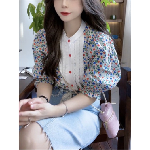 Áo Sơ Mi Hoa Tay Phồng Dáng Rộng Thiết Kế Mới Trẻ Trung Cho Nữ