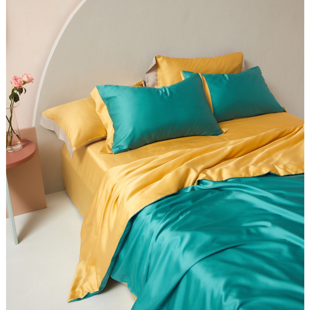 Bộ chăn ga cao cấp 100%Tencel 100s, Phối 2 màu cực đẹp, độc lạ, chất liệu siêu mềm mát mịn