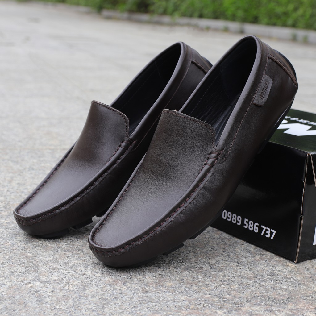 Giày lười nam da bò đẹp màu nâu trầm, đế mềm may chắc chắn  - HT.NeO 3865nau