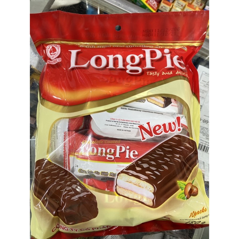 Bánh Kem Marshmallow Longpie Phủ socola Bịch 180g (10 cái)