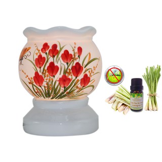 Đèn xông tinh dầu Bát Tràng công suất 6W tặng 1 chai tinh dầu