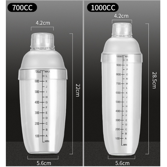 Bình lắc Shaker pha chế nhựa chia vạch đen hàng cao cấp