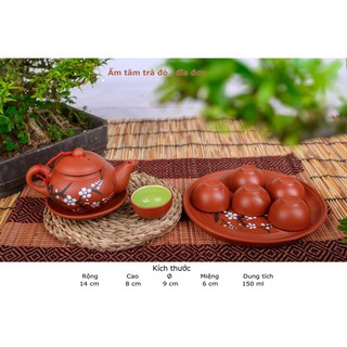 Ấm chén tử sa khắc sen kèm khay