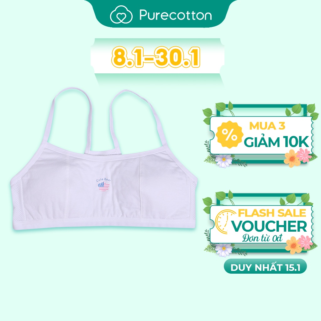 Áo lót học sinh Purecotton BIGSIZE 60-88kg cho bé gái chất cotton cao cấp dáng áo chui đầu có đệm mỏng PC011