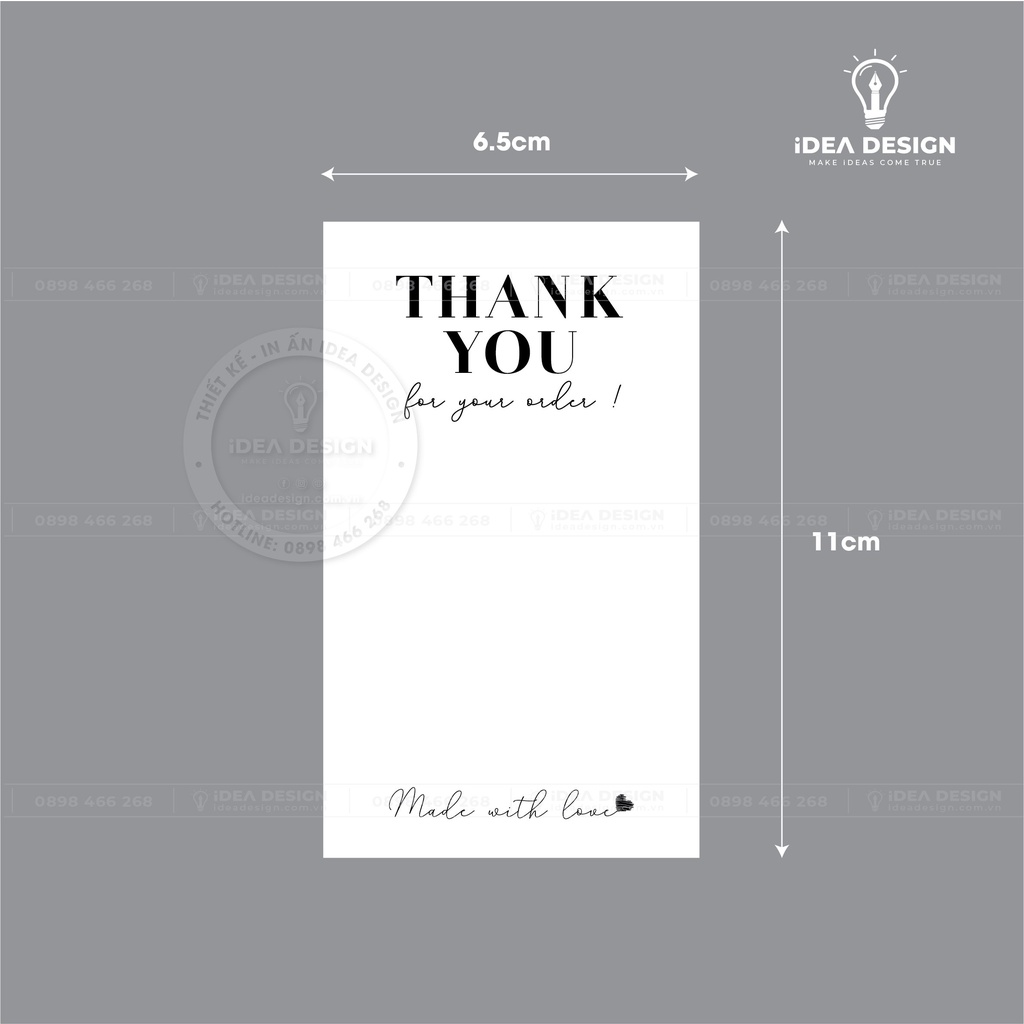 Tem Decal Dán Hộp Carton, Tem Thank You Dán Niêm Phong Hộp - Size 11x6.5cm - Thank You For Your Order - Trắng Sang Trọng