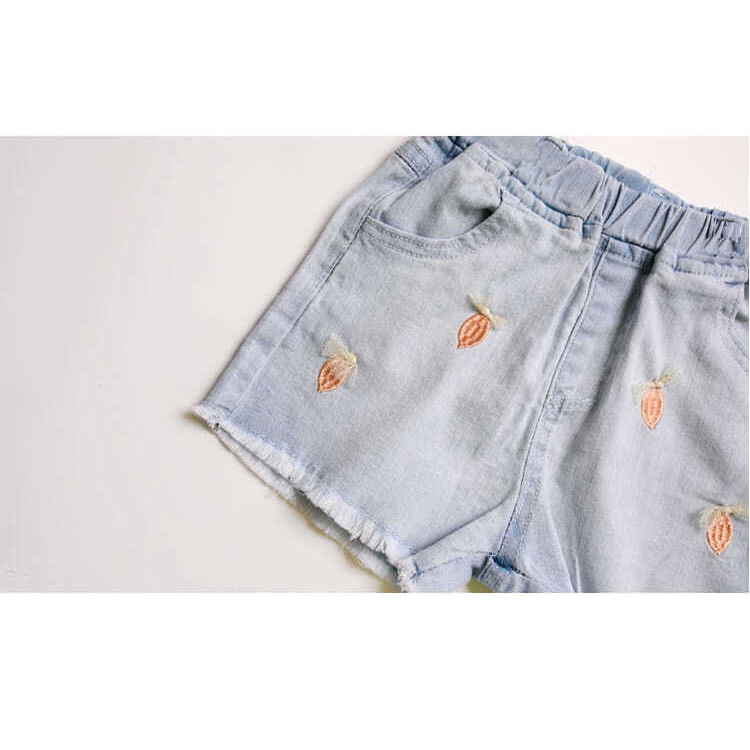 Quần Short Jeans Thêu Hoa Cho Bé Gái