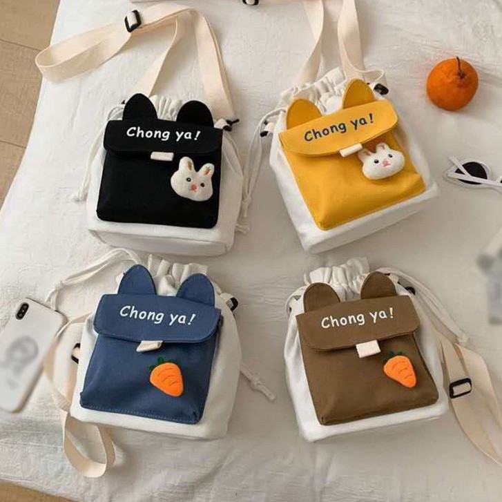 Túi Xách Nữ Túi Đeo Chéo Vai Vải Canvas Trơn Phong Cách Hàn Quốc Ngọt Ngào Dễ Thương