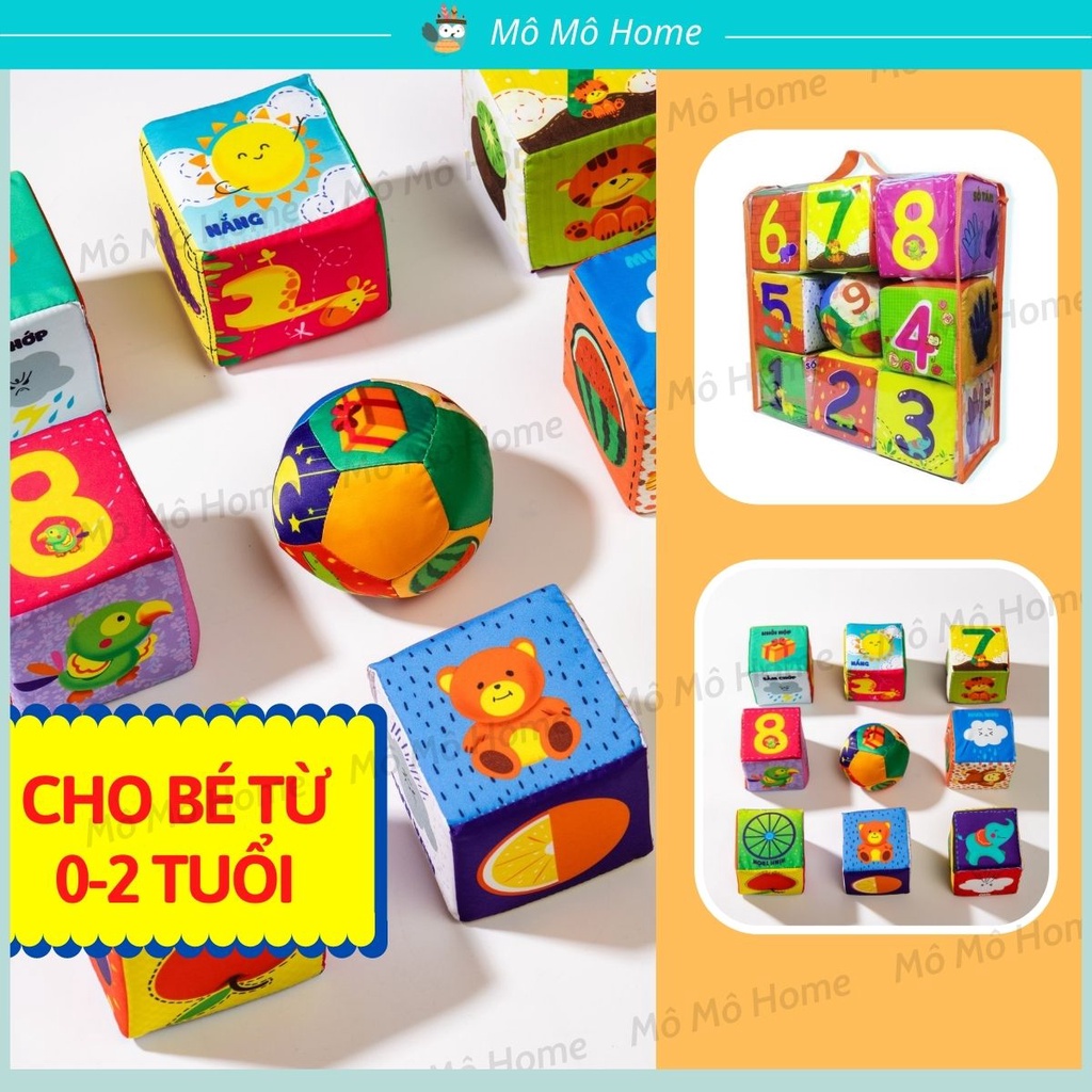 Bộ Hình Khối Xúc xắc hình khối vui nhộn 8 hình lập phương tặng kèm 1 Bóng Tròn chuẩn xịn an toàn cho bé sơ sinh