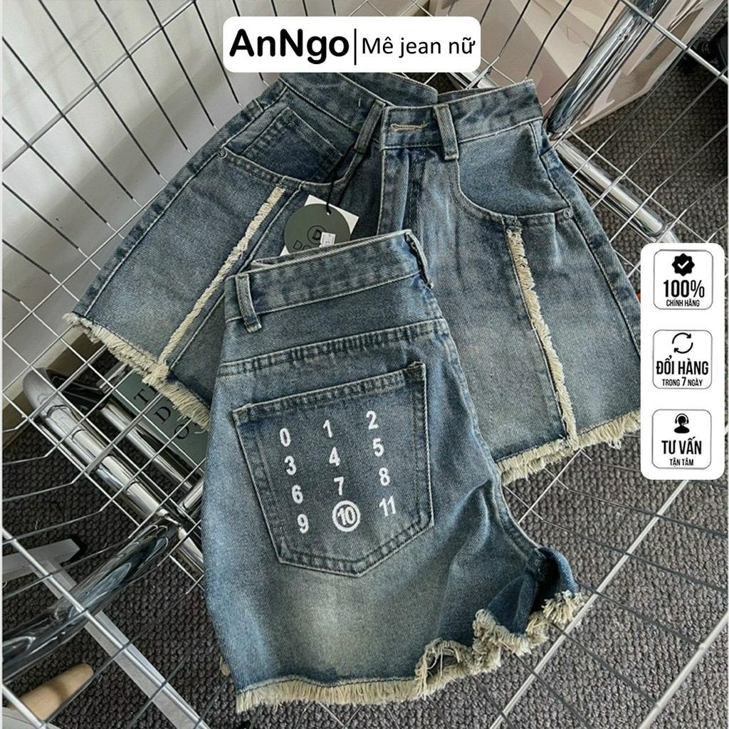 Quần short jean nữ loang màu, in hình trang trí thời trang Anngo - AT298