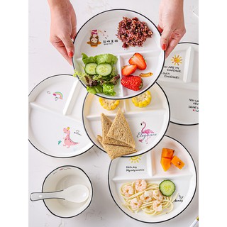 Bộ đĩa sứ chia ngăn thức ăn sáng tạo hoạt hình dễ thương dành cho bé