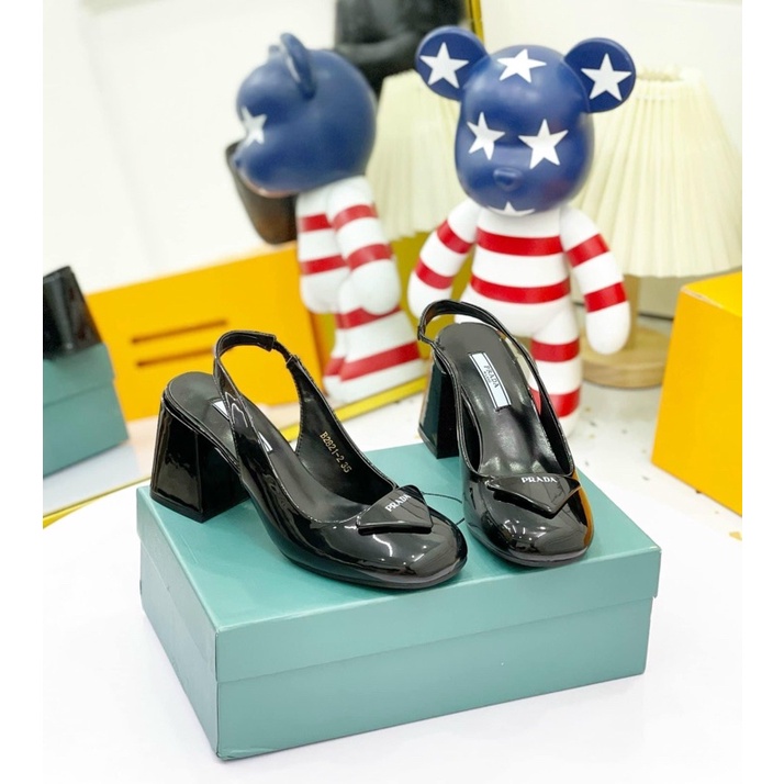 Giày Cao Gót prad mũi tròn gót trụ 8p fullbox + bill + túi giấy