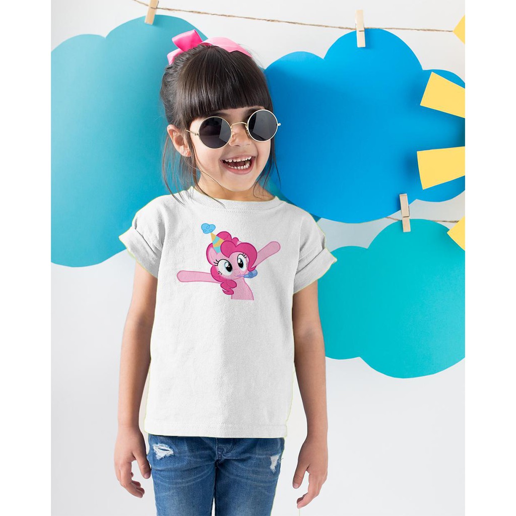 Áo thun trẻ em cotton in hình Pinkie Pie thổi còi chúc mừng - cao cấp