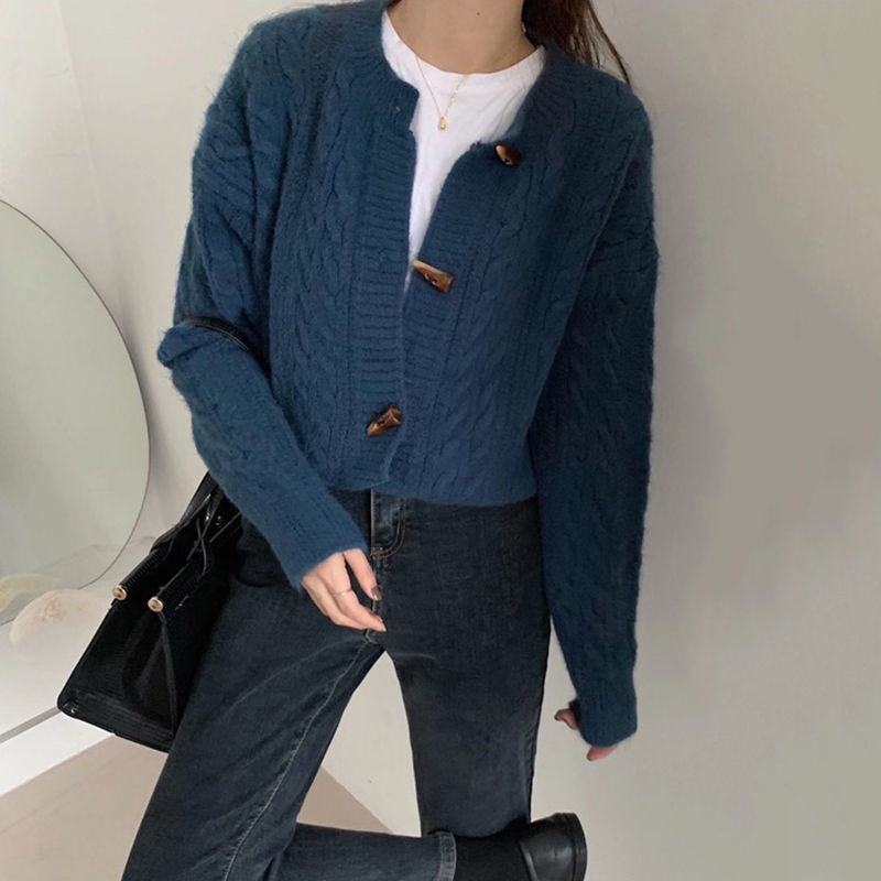 Phiên bản Hàn Quốc  áo cardigan Áo Khoác Cardigan Cổ Tròn Tay Dài Dáng Rộng Màu Sắc Đơn Giản Phong Cách Hàn Quốc Cho Nữ 77